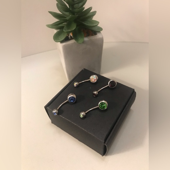 SET A-4 Pcs CZ Multicolored Belly Rings Stainless Steel 16g NWT - Picture 8 of 15